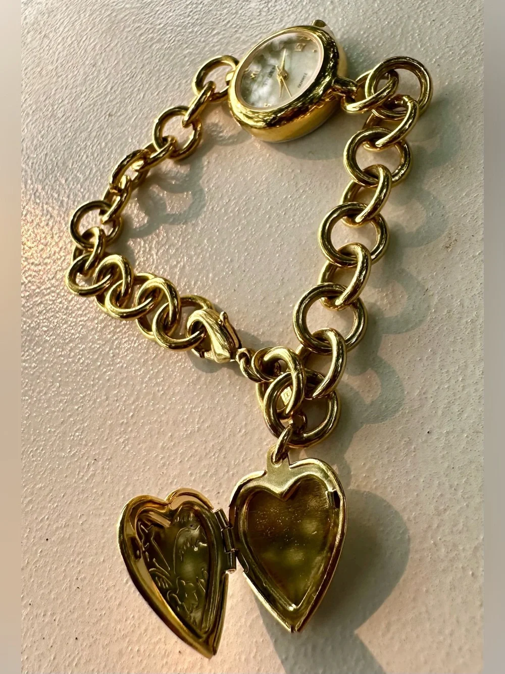 Gold-Tone Heart Charm Bracelet Watch - Unbranded